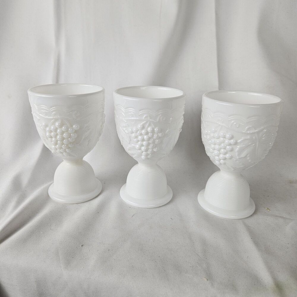 Imperial Glass Vintage Grape Milk Glass Water Goblets Cottagecore Retro x3